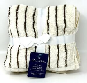 Brooks Brothers Brown Cream Striped Cotton Hand Towels Set 2 Measures 16x28"